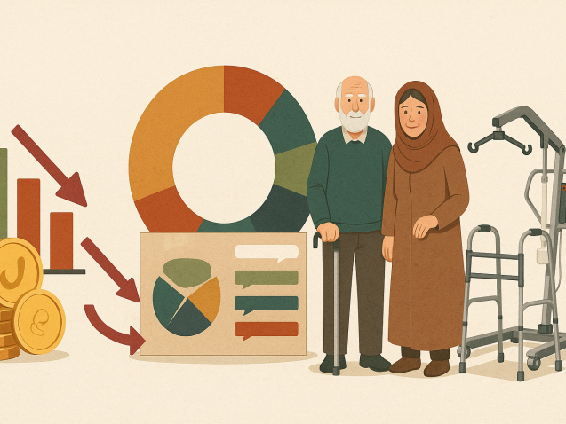 سالمند ایرانی در خانه‌ای مدرن با استفاده از پله‌پیما و میله نگهدارنده در حال حرکت ایمن است؛ نمادی از استقلال، آسایش و استفاده از فناوری‌های نوین توان‌بخشی خانگی.